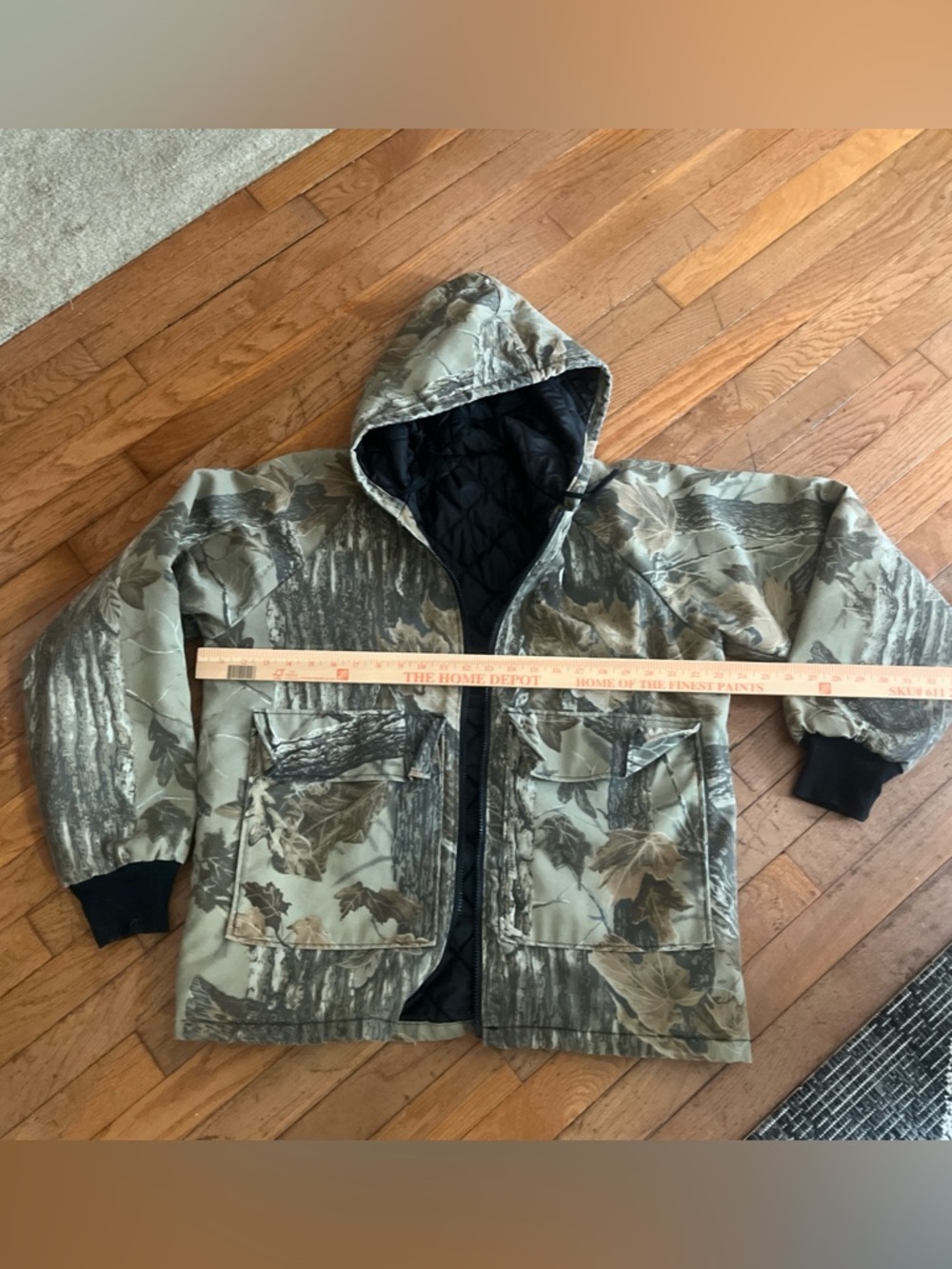 Vintage Camo Jacket Lined Hooded Size Large Cargo Pockets